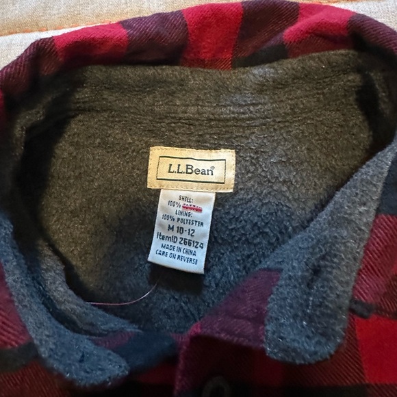 LLBean Lined Red and Black Plaid Shacket Kids M10-12 - Picture 2 of 5